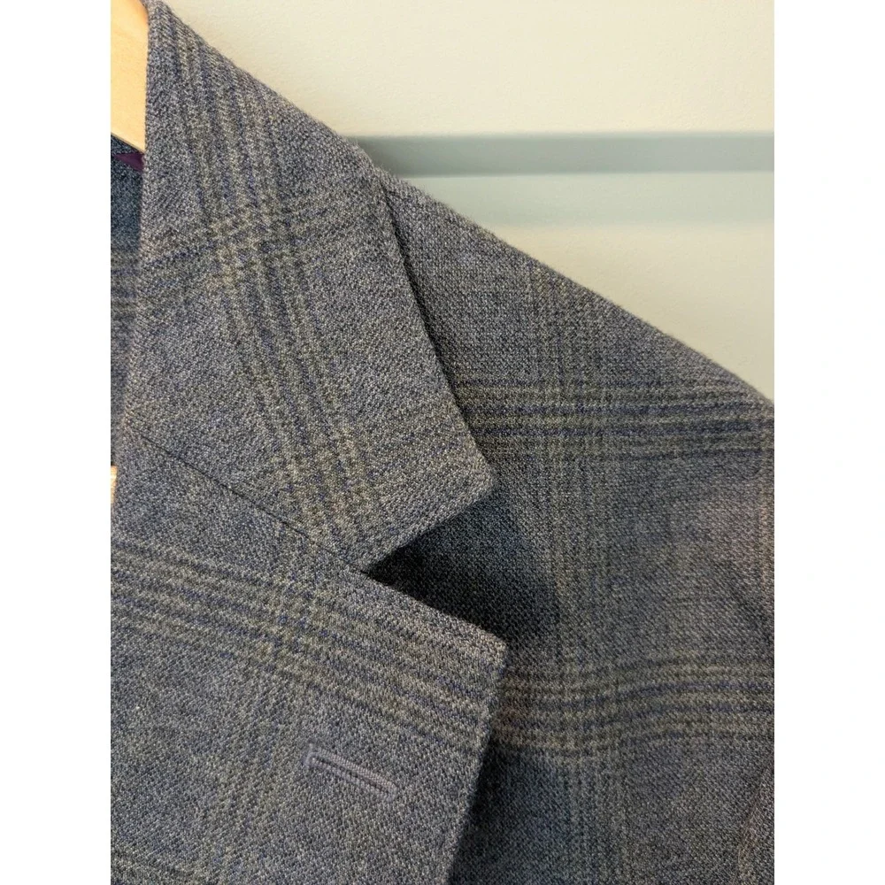 BONOBOS Mens Gray/Blue Plaid Wool Blend‎ Sport Coat Blazer Jacket Size 40R